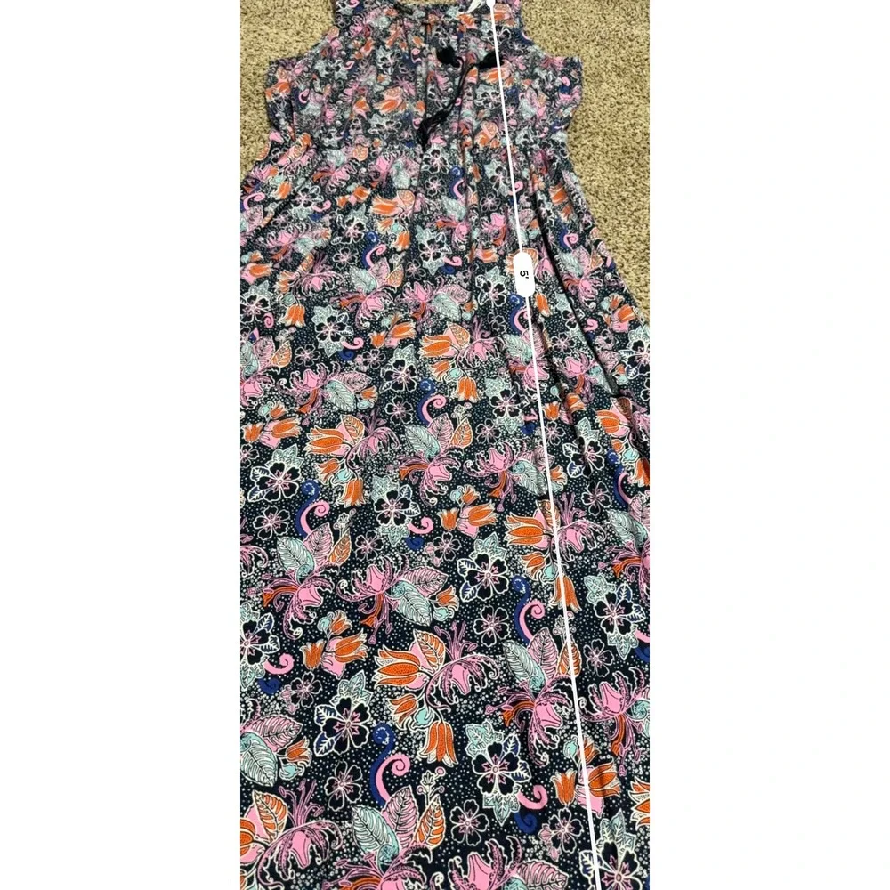 Talbots Woman 2X Floral Paisley Maxi Dress Sleeveless Tassel Navy Pink